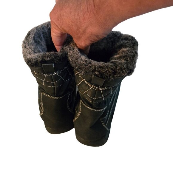 Totes Eve Winter Snow Boot Black Quilted Faux Fur Trim Size 8 - Picture 3 of 7